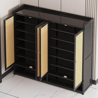 Bamboo Shoe Cabinet, 36-40 Pairs 8 Tier Shoe Rack with Doors, Freestangding Shoe Cabinet Organizer with Shelves, 43" Tall Shoe Rack Organizer for Entryway, Closet, Hallway