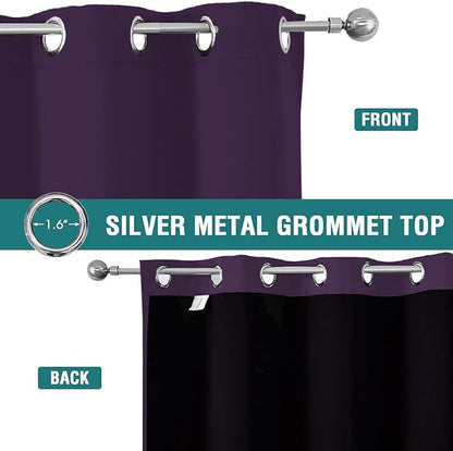 ChrisDowa 100% Blackout Curtains 102 inch Long for Bedroom with Black Liner, 2 Thick Layers Total Blackout Thermal Insulated Grommet Window Curtains 2 Panels Set (Royal Purple, 52 x 102 Inch)