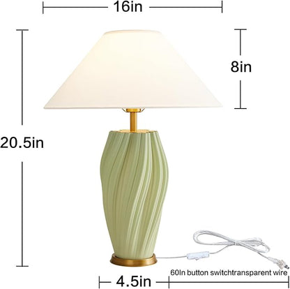 Modern E26 Ceramic Table Lamps 20.5", Sage Green Plug in Table Lamp Funky Decor for Living Room Desk End Bedroom Bedside Room Office