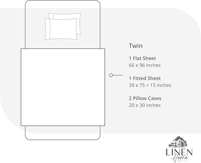 Linen Home 100% Cotton Percale Sheet Set, Twin Size, White, Deep Pocket, 4 Pieces Set - 1 Flat, 1 Deep Pocket Fitted Sheet and 2 Pillowcases, Crisp Cool and Strong Bed Linen