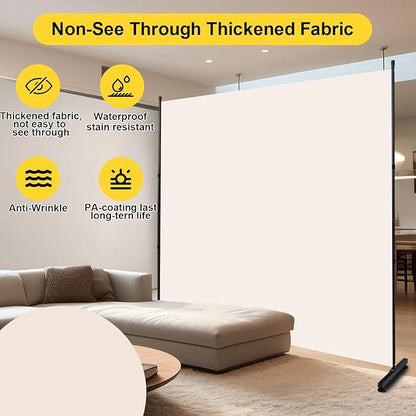 Room Divider Folding Privacy Screens with Wheels, 6FT Tall Divider for Room Separation, Movable Room Partitons and Dividers, Indoor Room Dividers Panel with Fabric (Beige, 1 Panel-71‘’-Round Pad)