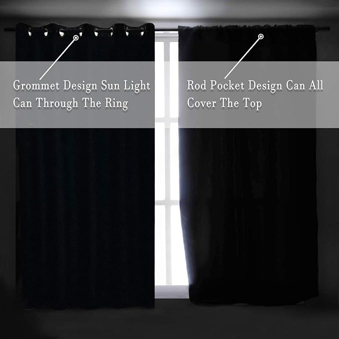 DONREN Patio Blackout Curtain Panels - Summer Home Decoration Thermal Insulated Rod Pocket Blackout Draperies/Drapes for Bedroom (2 Panels, 60 inches x 96 inches, Black)
