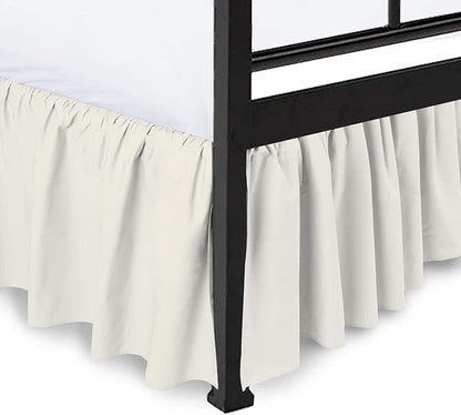 Ruffled Bed Skirt with Split Corners, Ivory, Queen 16 Inch Drop Bedskirt, Hotel Quality Brushed Microfiber Wrinkle Free Dust Ruffle Bed Skirt Queen Size