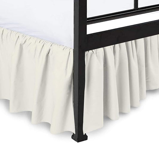 Ruffled Bed Skirt with Split Corners, Ivory, Queen 16 Inch Drop Bedskirt, Hotel Quality Brushed Microfiber Wrinkle Free Dust Ruffle Bed Skirt Queen Size