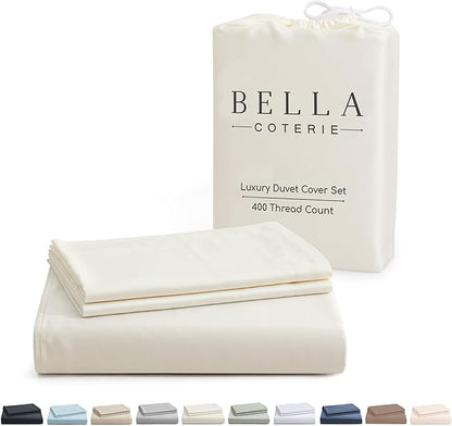Bella Coterie Luxury Bamboo Viscose California King Size Duvet Cover Set | 100% Organically Grown | Corner Ties | Ultra Soft | Cooling | Two Pillow Shams | 106 x 94 | No Insert [Ivory]