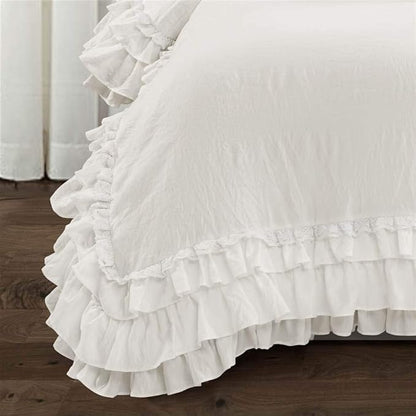 Lush Decor Ella Ruffle Lace Comforter, 2 Piece Set, Twin, Ivory - Cute Comforter - Twin Bedding Set - White Bedding - Coquette Decor - White Lace Trim - Ruffle Trim
