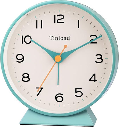 4.5" Battery Operated Retro Analog Alarm Clock, Small Silent Bedside Desk Clock,Lighted on Demand, Battery Operated, Snooze, for Living Room, Bedroom, Bedside, Desk(Green)
