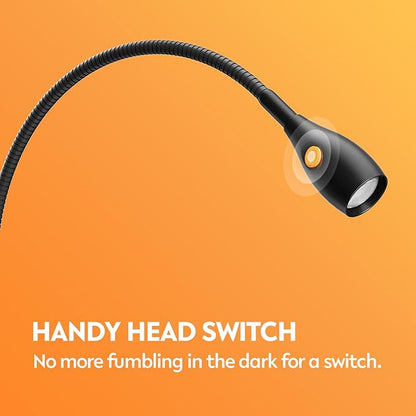 acegoo Minimalist Reading Light for Bed Headboard Dimmable Book Light Clip on Lamp with USB-C Adapter, Flexible Neck & Handy Lamp Head Switch, CRI 95+