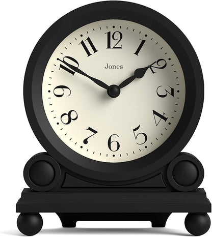 JONES CLOCKS® Maida Vale Mantel Clock | Small Traditional Desk Clock | Black | Pretty & Charming Ideal for Mantelpiece, Bookshelf or Bedside