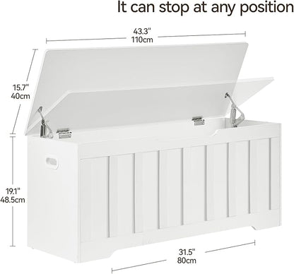 43.3" Storage Chest Extra Large,Storage Trunk with 2 Safety Hinges,Wooden Storage Bench,Shoe Bench,43.3x15.7x19.1 Inch,Easy Assembly,Storage Bench for Bedroom,Living Room,entryway(White).