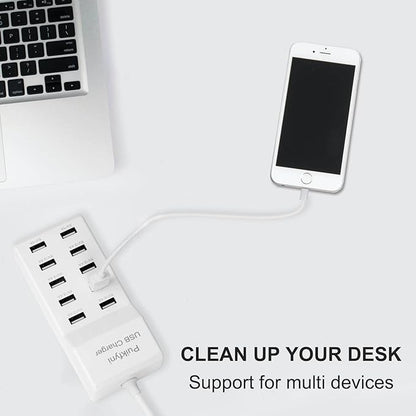 2 Pack 10-Ports USB Charger Station, Power Strips with Surge Protection，Smart USB Charger for Multiple Devices,Smart Watches ，Phones， Tablets for Home,Office,Travel(USB-A Port)