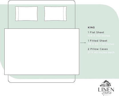 Linen Home 100% Cotton Percale Sheets King Size, Pastel Turk, Deep Pocket, 4 Pieces Set - 1 Flat, 1 Deep Pocket Fitted Sheet and 2 Pillowcases, Crisp Cool and Strong Bed Linen