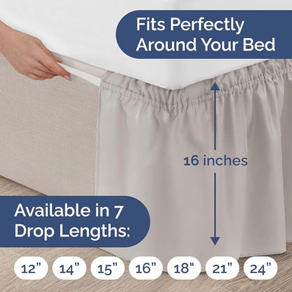 Wrap Around Dust Ruffle Bed Skirt - Light Grey - for Queen Size Beds w/ 16 Inch Drop - Easy Fit Elastic Strap - Adjustable Pleated Bedskirt with Brushed Fabric, Wrinkle Free Women, Men, Kids and Teens