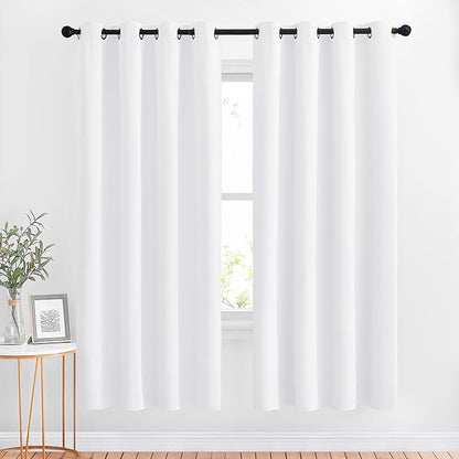 NICETOWN White Room Darkening Draperies and Curtains - Home Fashion Energy Saving Grommet Top Room Darkening Drape Panels for Bedroom (Set of 2 Panels, 52 by 72 Inch, White)