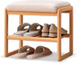 Solid Wood Shoe Bench, Shoe Rack Bench Assembled with Cushion for Entryway, Hallway, Bedroom, Living Room, Beech Wood, 11.8" x 23.6" x 16.5", Natural
