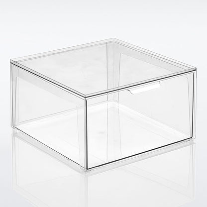mDesign Plastic Stackable Closet Storage Organizer Bin Containers with Front Pull Drawer for Cabinet, Desk, Shelf, Cupboard, or Dresser Organization - Lumiere Collection - 4 Pack - Clear