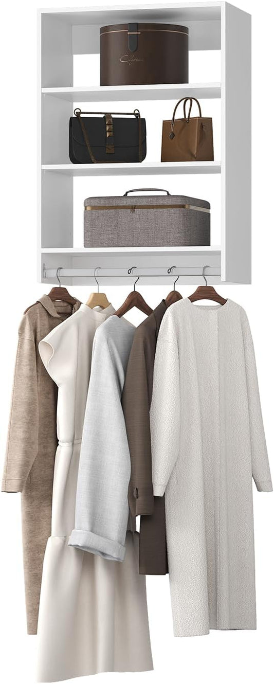 Medium Double Hanging Closet Unit, Modular Closet System, Wood Closet System Organizer with Storage for Walk In Closets, Clothing Rack Closet for Hanging Clothes, Bedroom, White, 19.5"W
