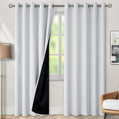 BGment Greyish White 100% Blackout Curtains for Living Room 84 Inch Length 2 Panels, Thermal Insulated Full Light Blocking Energy Save Window Drapes for Nursery Bedroom Darkening, 60 Inch Wide Each
