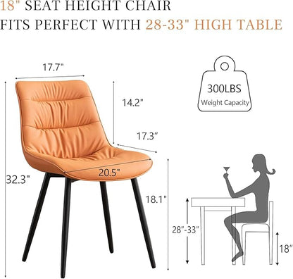 Kidol & Shellder Dining Chairs Set of 2, Modern Upholstered Faux Leather Kitchen Side Chairs with Comfortable Back - Mid-Century Armless Chair for Dining living Room Bedrooms, with Metal Legs (Orange)