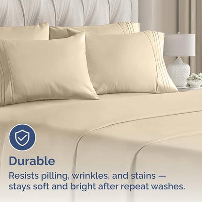 Queen Pillow Cases Set of 6 - Ultra Soft Hotel Quality Pillowcase Covers - Comfy & Wrinkle Free - Shrink, Stain and Fade Resistant - Easy-Care, Machine Washable Pillow Protectors - 6 Pcs Set - Cream