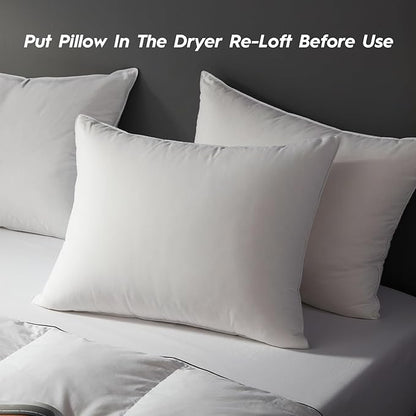 Globon Ultra Soft Down Pillow Queen Size Set of 2, All Down Filled Bed Pillow for Sleeping, 100% Cotton Shell 500 Thread Count 700 Fill Power, Soft Hotel Collection Down Feather Pillow 20" x 30"