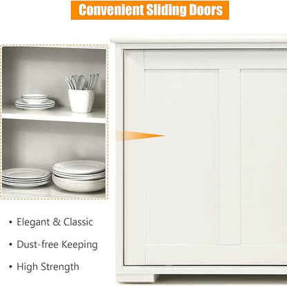 Costzon Sideboard Buffet Cabinet, Wooden Kitchen Storage Cabinet with Adjustable Shelf, Sliding Barn Door, Accent Coffee Bar Cabinet Console Table for Living Room, Dining Room, Hallway (White)