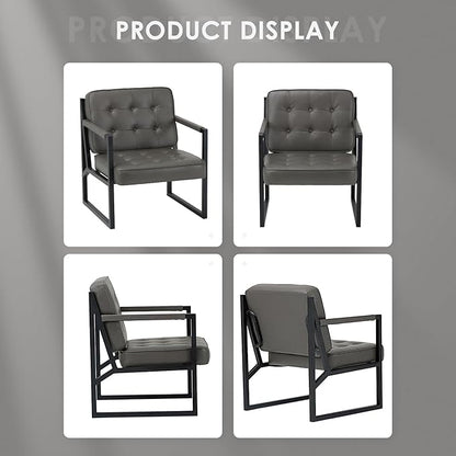 COLAMY Modern Accent Chair, Accent Arm Chair for Living Room, Comfy Leather Armchair with Metal Legs for Bedroom Reception Waiting Room, Grey