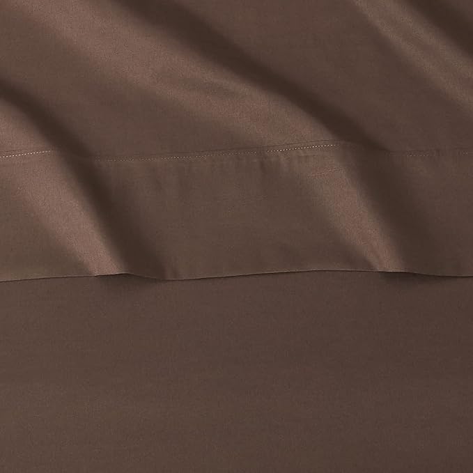 Amazon Basics Lightweight Super Soft Easy Care Microfiber 4 Piece Bed Sheet Set With 14-inch Deep Pockets, King, Chocolate, Solid