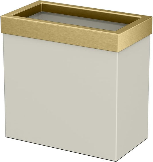 Gatco Modern Rectangle Wastebasket, Matte Pearl and Brushed Brass Combo - Stainless Steel Trash Can with Removable Lid, Leakproof, 3 Gallon Capacity for Bathroom, Bedroom, Kitchen, or Office