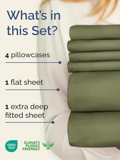 Extra Deep King Sheet Set - 6 Piece Breathable & Cooling Sheets - Hotel Luxury Bed Sheets Set - Easy & Secure Fit - Soft, Wrinkle Free & Comfy Sheets Set - Sage Green Sheet Set with Extra Deep Pockets