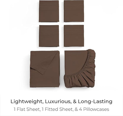 Mellanni California King Sheet Set - 6-Piece Iconic Collection Bedding, (Including 4 Pillowcases), 16-Inch Deep Pocket, Easy Care, Extra Soft, Cooling Sheets, Brushed Microfiber - Brown