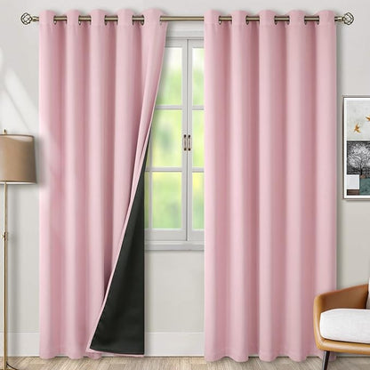 BGment Baby Pink 100% Blackout Curtains for Nursery Bedroom 84 Inch Length 2 Panels, Thermal Insulated Full Light Blocking Grommet Noise Cancelling Window Curtains for Girls Room, 60 Inch Wide Each