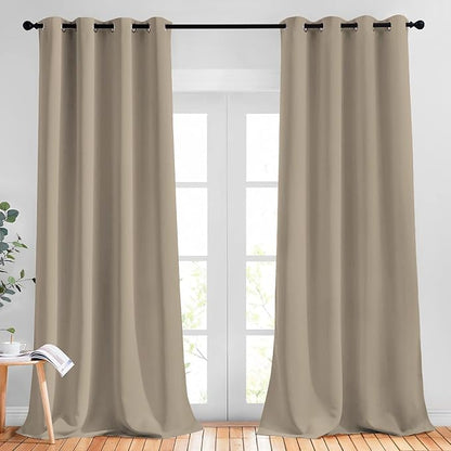 NICETOWN Taupe Blackout Curtains for Living Room, Grommet Thermal Insulated Room Darkening Window Treatments Sound Proof Drapes for Bedroom/Boys Room, 2 Panels, W52 x L90