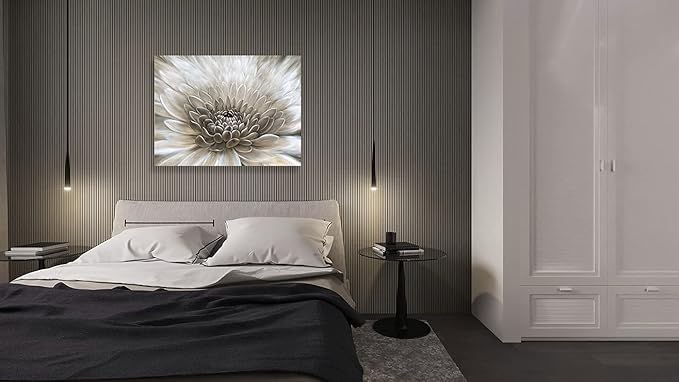 Floral Wall Art in Neutral Color Modern Farmhouse Canvas Decor White Chrysanthemum Flower Picture Hanging Framed Artwork for Office Bedroom Living Room