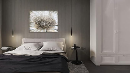 Floral Wall Art in Neutral Color Modern Farmhouse Canvas Decor White Chrysanthemum Flower Picture Hanging Framed Artwork for Office Bedroom Living Room