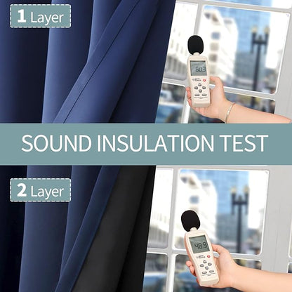 BGment Thermal Insulated 100% Blackout Curtains for Bedroom with Black Liner, Double Layer Full Room Darkening Noise Reducing Grommet Curtain (38 x 63 Inch, Navy Blue, 2 Panels)