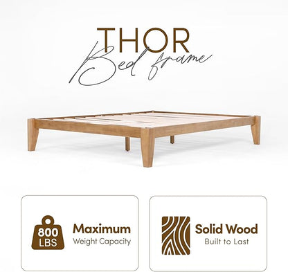 Thor Bed Frame Full - Solid Wood Platform Bed - Japanese Joinery Bed Frame - Wood Slat Support - No Box Spring Needed - Easy Assembly - Minimalist & Modern Style (Light Brown)