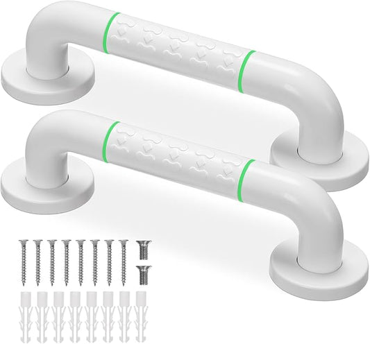 Grab Bars for Shower,2 Pack 12 Inch Shower Handle Bath Grab Rails with Anti-Slip Grip and Safety Luminous Circles,Stainless Steel Bath Handle Bathroom Grab Bar for Seniors, and Disability.