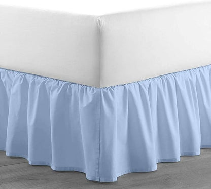 Light Blue Solid Ruffled Bed Skirt Queen-26 Inch Drop Split Corner, Microfiber Bedskirt with Platform Three Sided Coverage