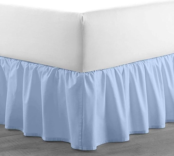 Light Blue Solid Ruffled Bed Skirt Full-30 Inch Drop Split Corner, Microfiber Bedskirt with Platform Three Sided Coverage