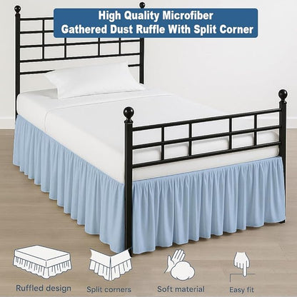 Ruffled Bed Skirt Split Corners with Platform, Tailored Fit Hotel Quality Wrinkle Free Ultra-Soft Microfiber Dust Ruffle, Upto 12 Inch Drop, Twin XL, Sky Blue