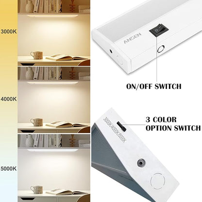 Ansen 3Packs of Under Cabinet Lights for Kitchen, 18in 15W 998LM, Dimmable Hardwire Led Light for Closet, CRI>92, R9>90, 3 Color Temperature, 3000K/4000K/5000K(Warm White, Cool White, Daylight)