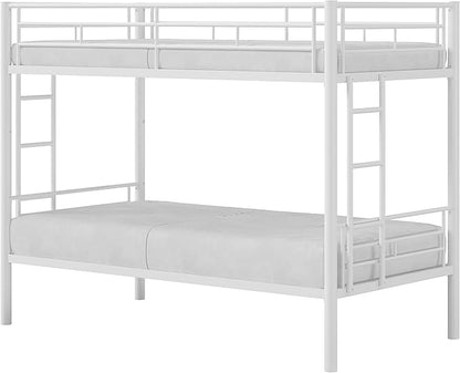 VECELO Bunk Bed Twin Over Twin, Metal Bunkbeds with Ladder and Full-Length Guardrail, No Box Spring Needed, Space Saving, Noise Free, White