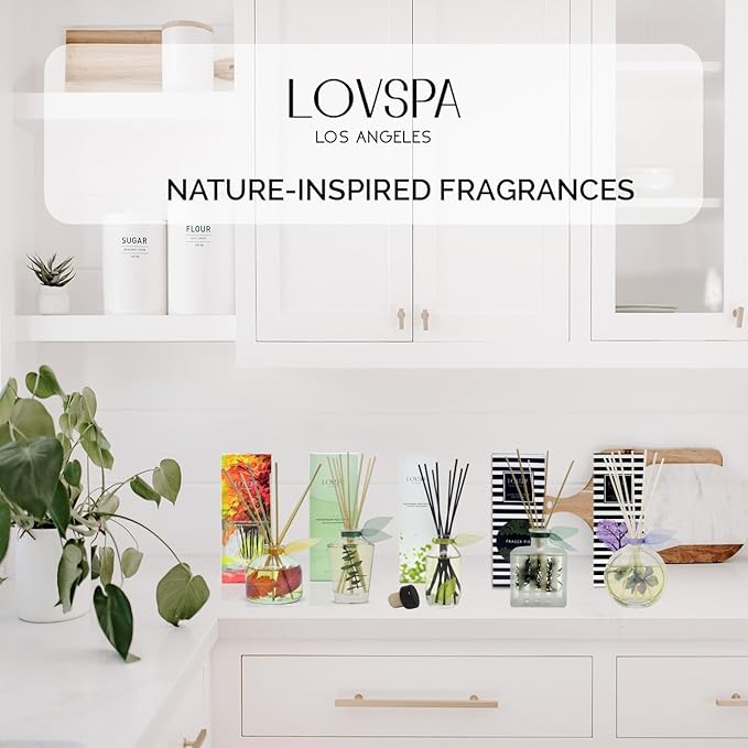 LOVSPA Reed Diffuser Set, Coconut Cabana Scented Oil Diffuser with Sticks, Home Fragrance Accessories for Bathroom Shelf Decor, Aroma Diffusers for Home or Office Desk, USA Made
