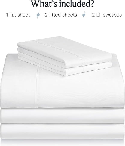 LuxClub 5 PC Extra Deep Pocket Split King Sheet Set, Wrinkle Free Cooling Bed Sheets Hotel Bedding for Women, Men, Includes 1 Fitted Sheet, 1 Flat Sheet and 2 Pillowcases-White