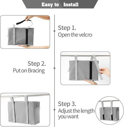 Bseash Bunk Bed Organizer, Bedside Caddy Hanging Bed Organizer Storage Bag with 4 Pockets and 2 Hooks, for College Dorm Rooms Bed, Hospital Bed, Baby Bed Rails, 600D Oxford Cloth (Gray)