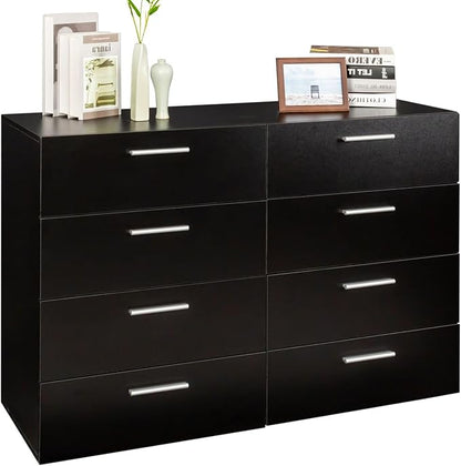 Karl home 8 Drawer Dresser, Wood Black Vanity Drawer Cabinet, Bedroom Storage Cabinet TV Stand, Large Dresser Storage Chest with Deep Drawers, Bedroom Furniture