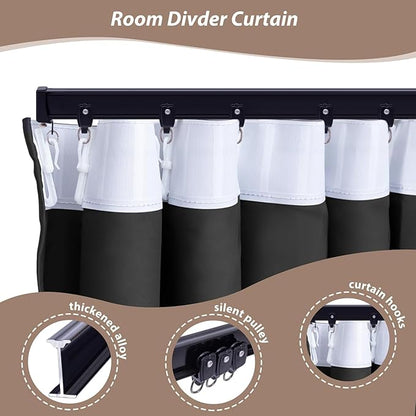 Room Divider Curtains with Ceiling Curtain Track Set Window Curtain for Bedroom,Living Room Total Blackout Thermal Insulated Privacy Ceiling Track Curtain W 9 × H 9 FT Grey drape&Black track