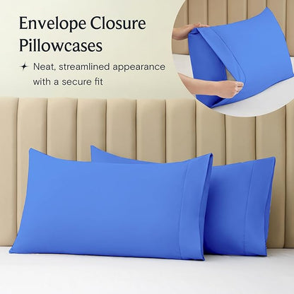 LuxClub 4 PC Sheet Set Bed Sheets Deep Pockets 16" Eco Friendly Wrinkle Free Cooling Machine Washable Hotel Bedding Silky Soft - Marine Blue Full