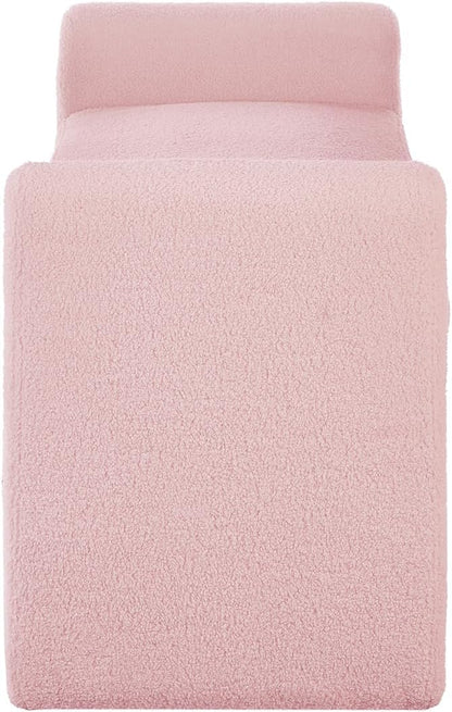 24KF Modern Upholstered Bed Bench Covered with Soft Boucle Teddy Fabric, Lovely Entryway Bench Ottoman with Armrest, 5062-Pink